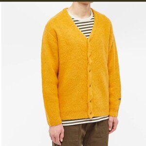 MANASTASH Aberdeen Fuzzy Textured Knit Button Front Mustard Cardigan Sweater S